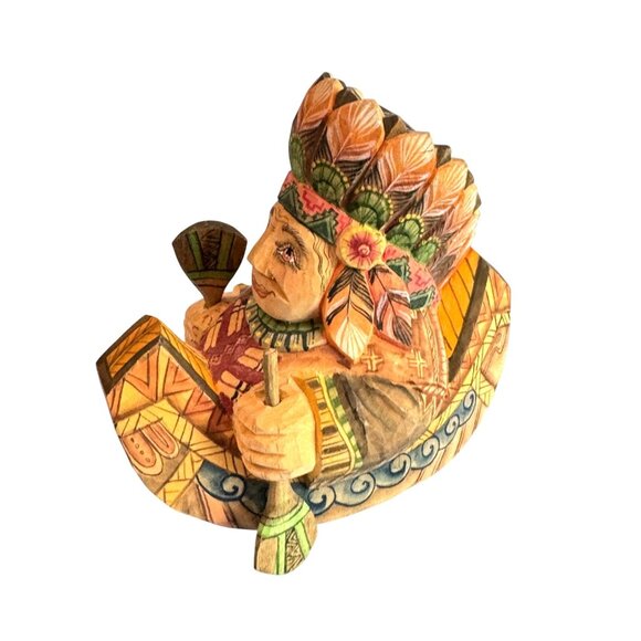 Russia Hand Carved Native American in Canoe Tribal Design Signed A.K. RARE! - Picture 1 of 6